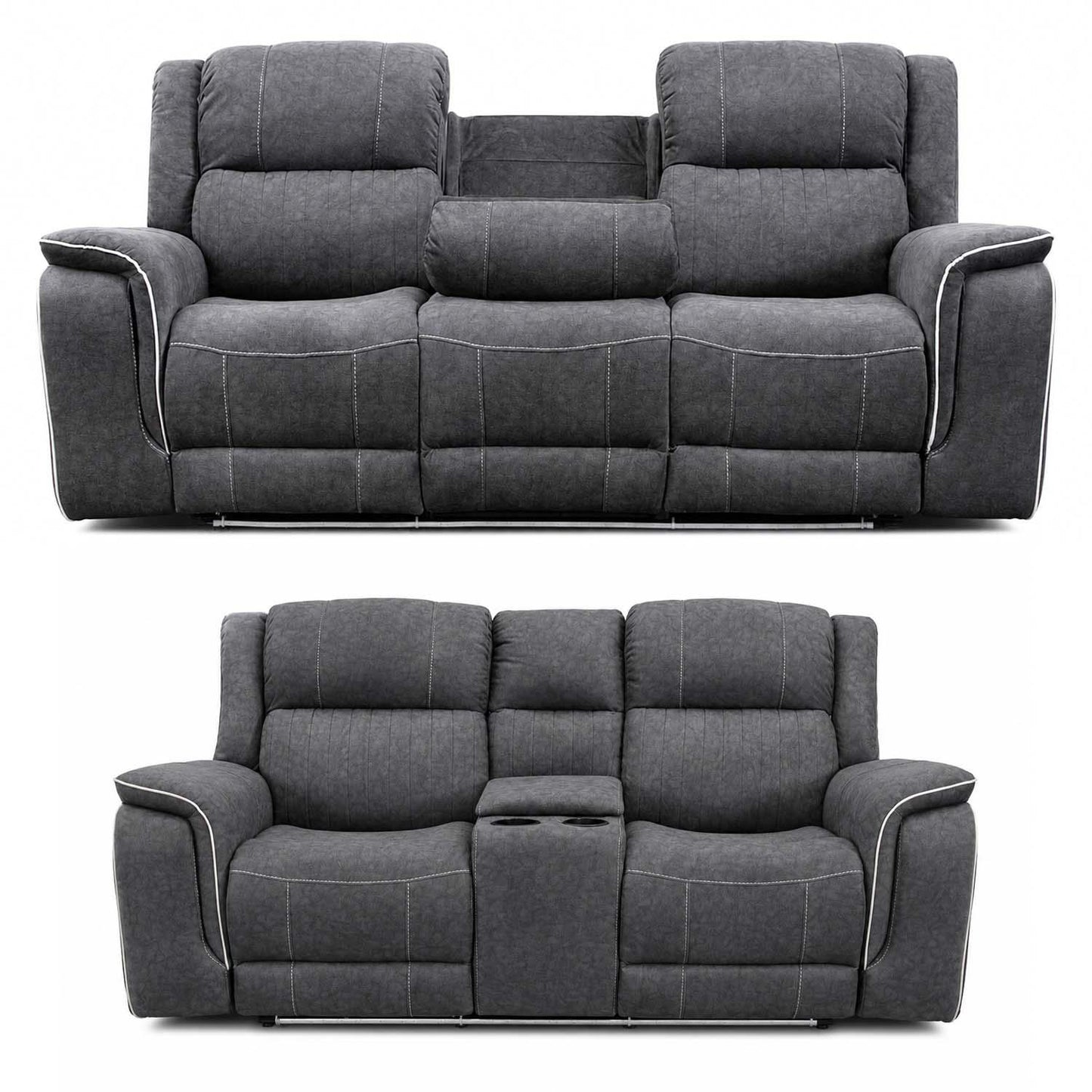 Anna Grey Fabric Electric Reclining Sofa Suite USB Charging Cup Holder
