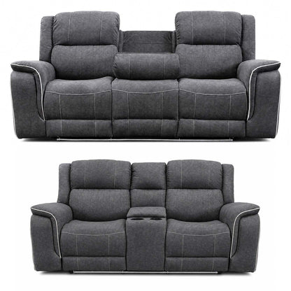 Anna Grey Fabric Electric Reclining Sofa Suite USB Charging Cup Holder