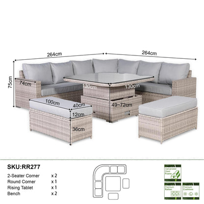 Round Corner Rattan Patio Sofa Set with Adjustable Table