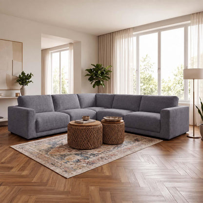 Melrose 5 Seater Woven Fabric Corner Sofa Removable Back Cushions