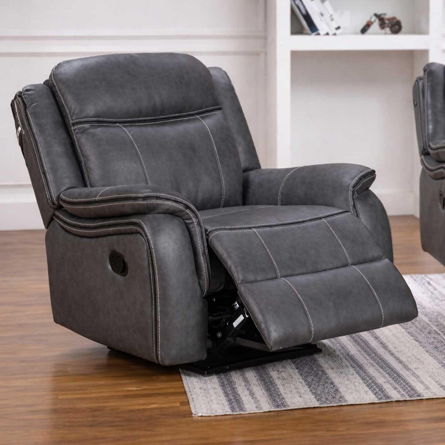 Tara Reclining Grey Leather Look Manual Armchair