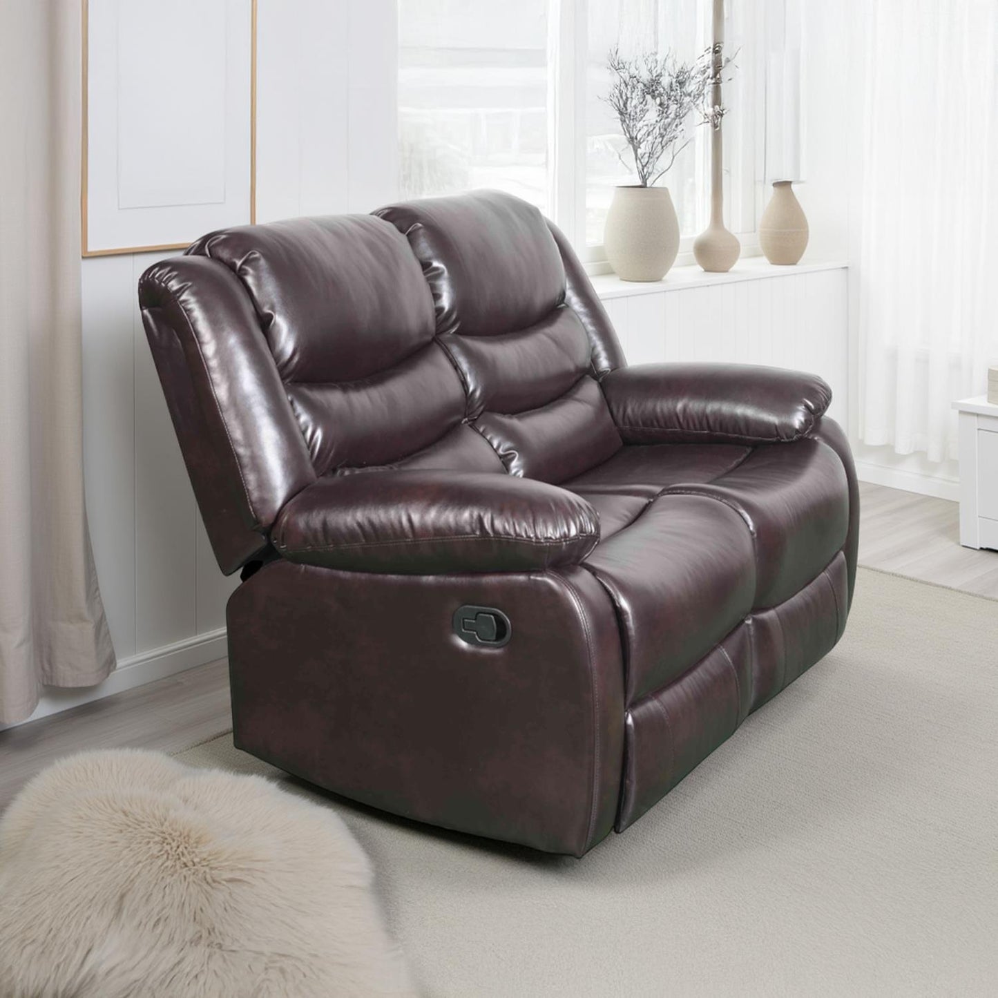 Cortland Leather Look 2 Seater Manual Reclining Sofa Black or Brown