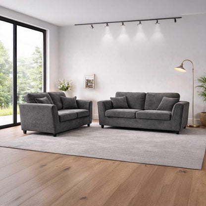 Ascot 3 + 2 Seater Sofa Set Chenille Fabric Beige Charcoal