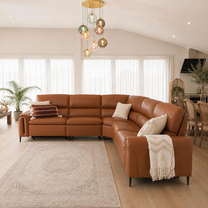 Aria L Shaped  Electric Recliner Sofa Tan Large Corner 5 Seater