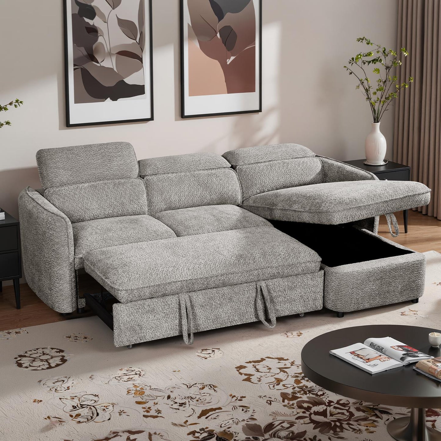 Ria L Shaped 4 Seater Fabric Corner Sofa Bed