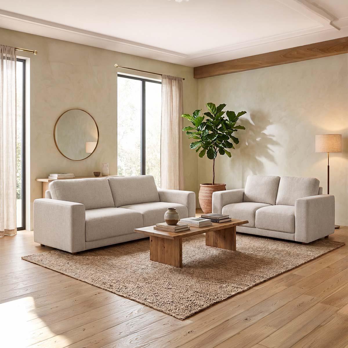 Melrose Woven Fabric 3 + 2 + 1 Three Piece Sofa Suite Beige or Grey