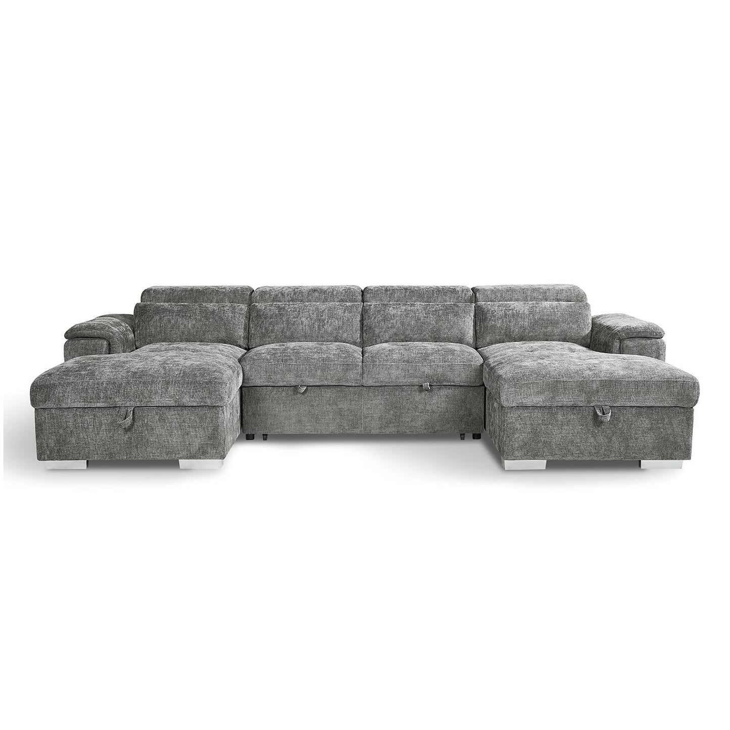 Alora 4–5 Seater Grey Fabric U-Shaped Sofa with Storage & Headrests