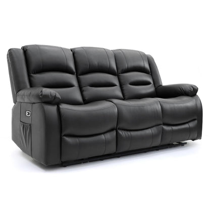 Arlo Leather Like Black or Grey 3 Piece Electric Reclining Sofa Suite 3 + 1 + 1 USB Drink Tray Arlo Black or Grey Leather Like Electric Reclining Armchair | Furnishings For Less UK