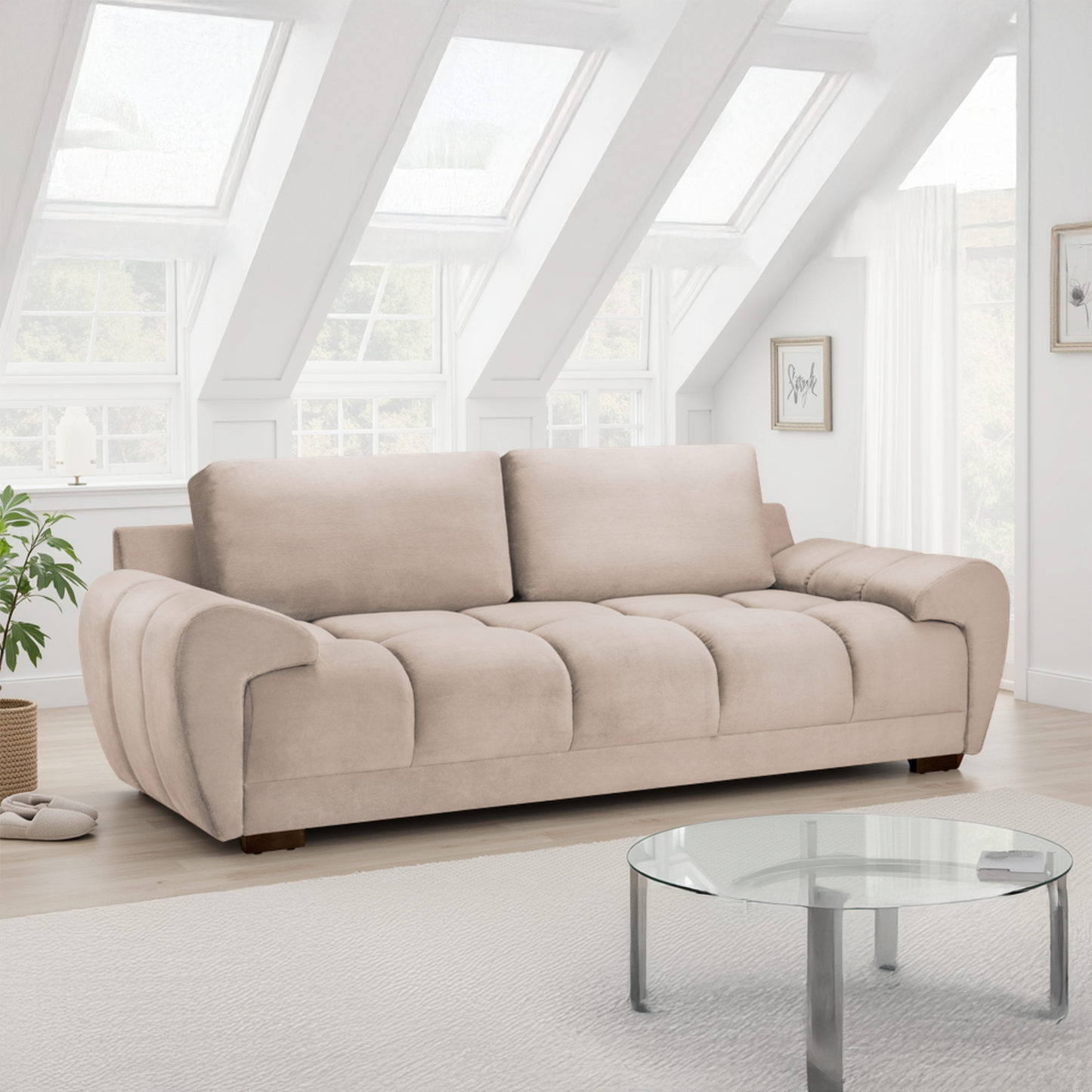 Zura Plush Velvet Large 3 Seater Sofa | Cream, Grey or Mocha