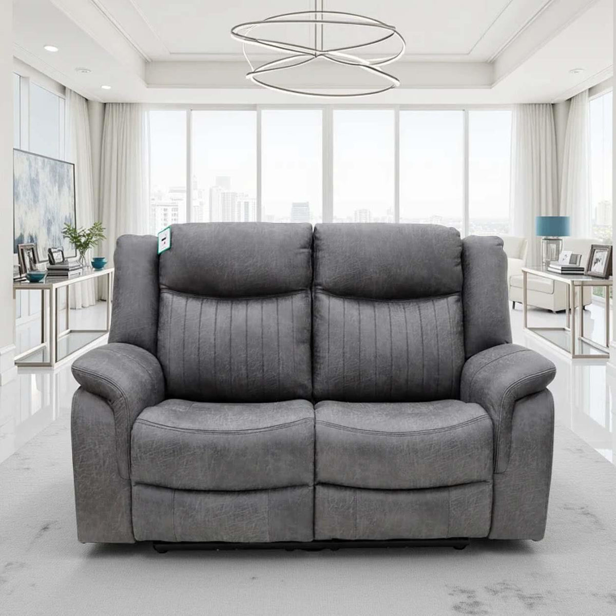 Lennox Grey Tech Fabric 2 Seater Sofa with USB & USB-C Charging