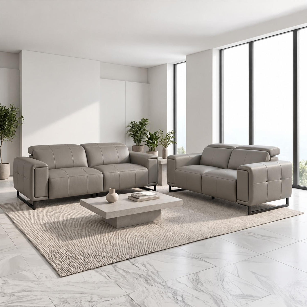 Rosebury 3 2 1 Electric Recliner Sofa Suite Leather Look Black Grey