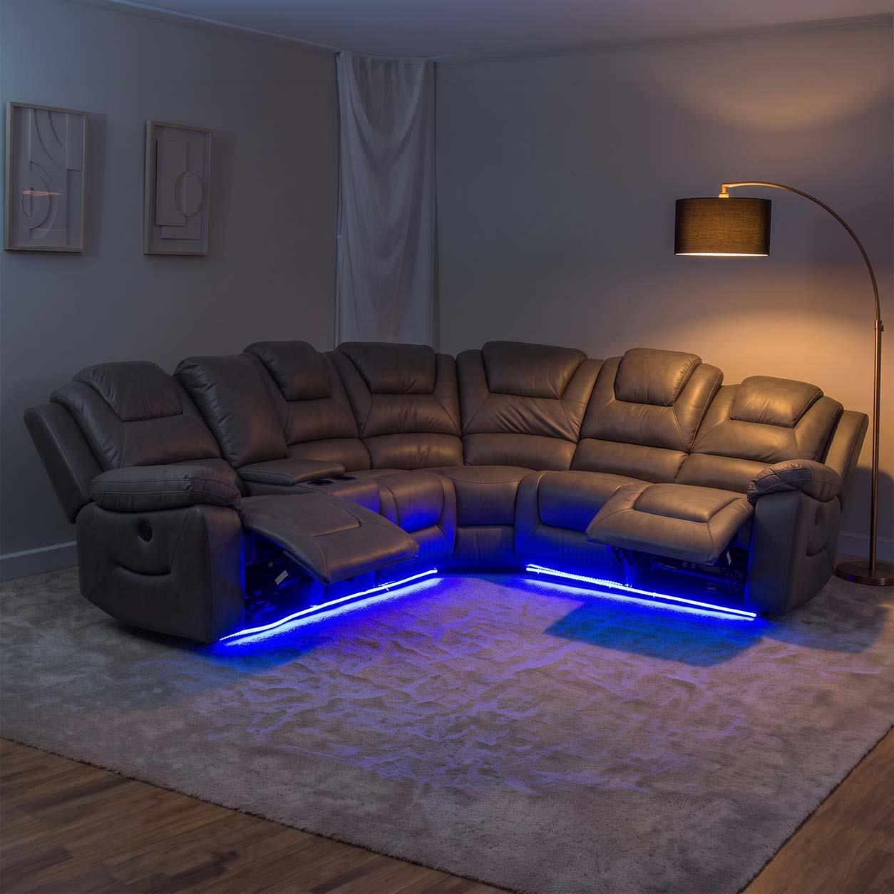 Oxbridge 5 Seater Electric Recliner Corner Sofa LED USB Black or Grey
