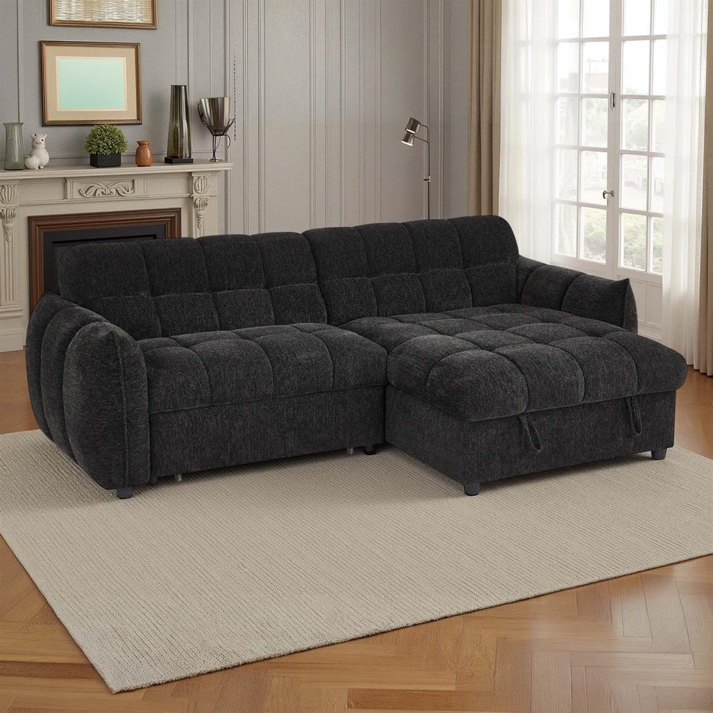Fenton Universal Corner Sofa Bed with Storage Chaise Chenille Fabric