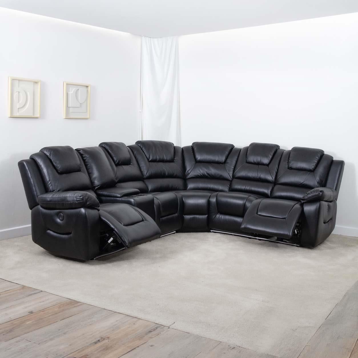 Oxbridge 5 Seater Electric Recliner Corner Sofa LED USB Black or Grey