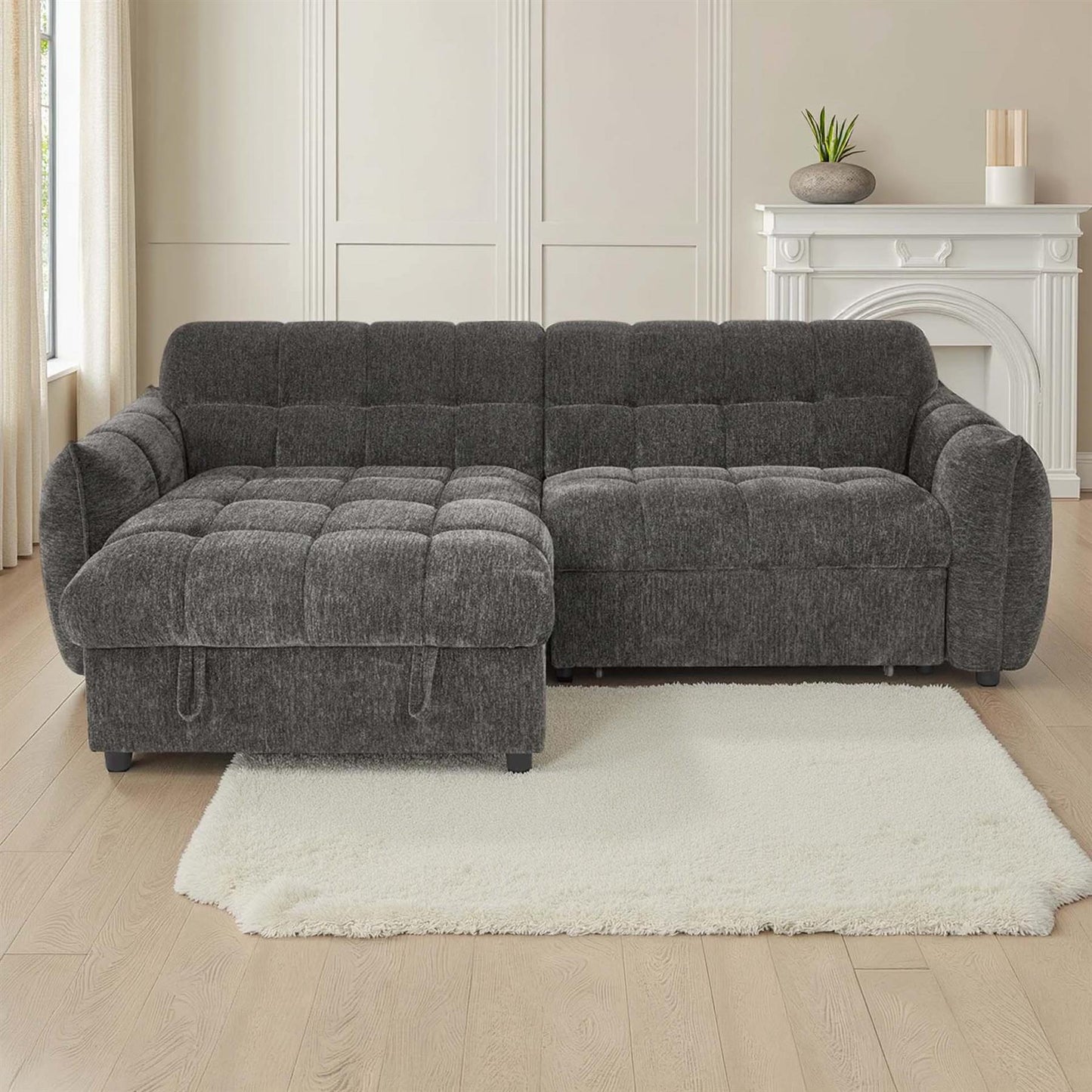 Fenton Universal Corner Sofa Bed with Storage Chaise Chenille Fabric