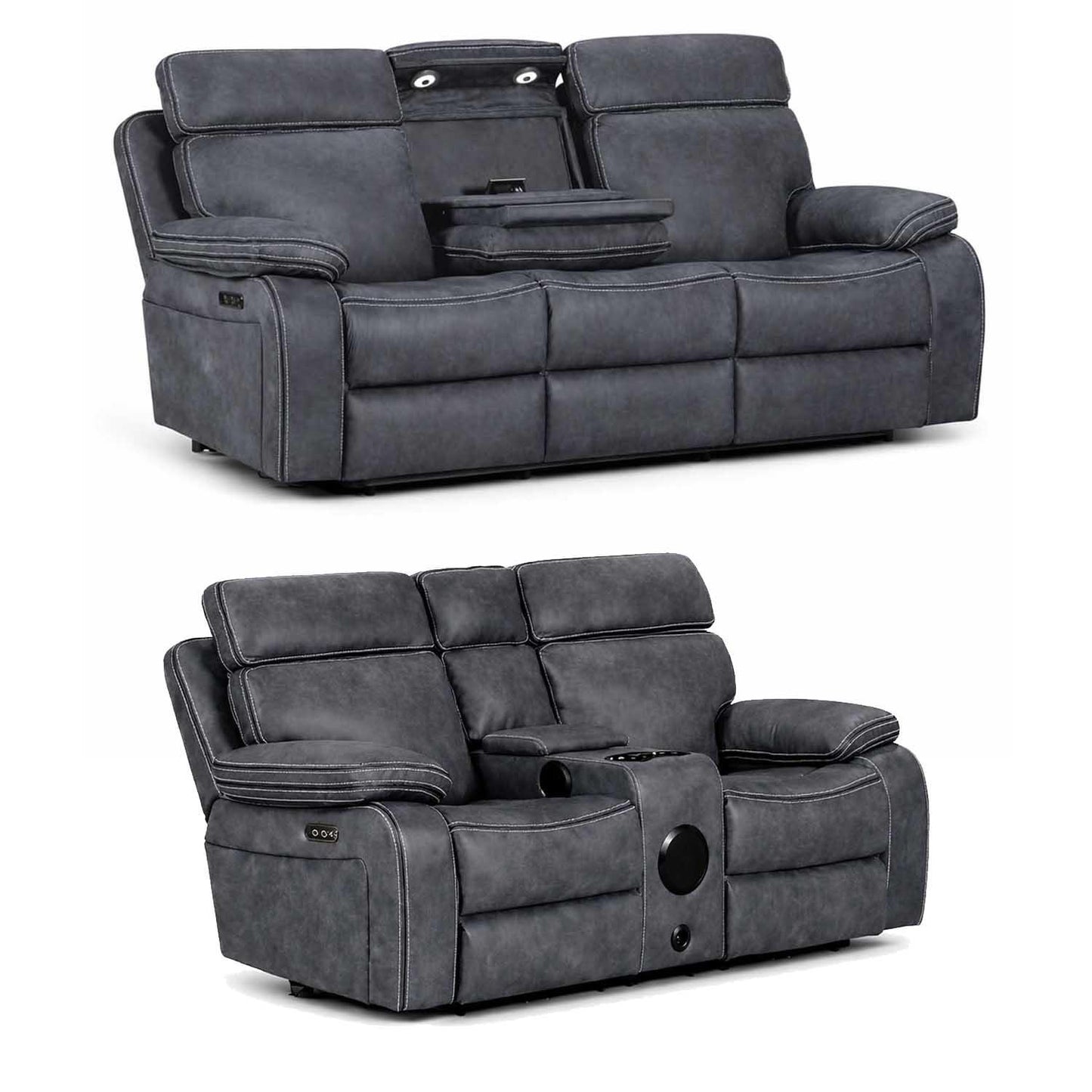 Tokyo LeatherAire Grey  3 + 2  Electric Recliner Sofas