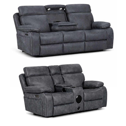 Tokyo LeatherAire Grey  3 + 2  Electric Recliner Sofas