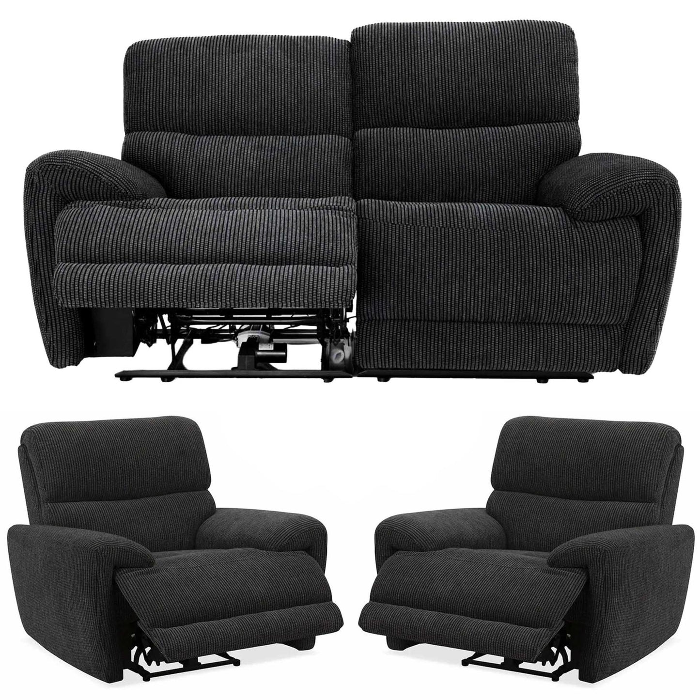 Carla Electric Reclining 3 Piece Sofa Suite 2 + 1 + 1 Black