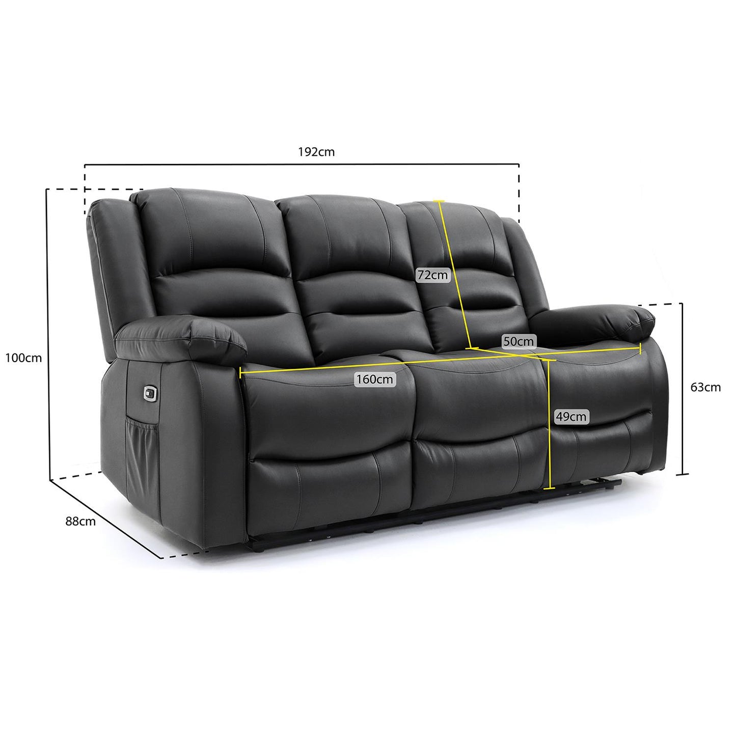 Arlo Leather Like 3 Seater Electric Reclining Sofa With USB + Drinks Tray