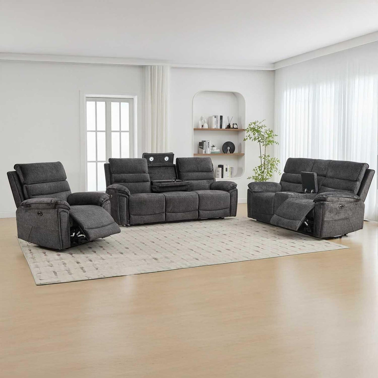 Sicily 3 Piece Electric Power Grey Fabric Recliners 3 + 2 + 1
