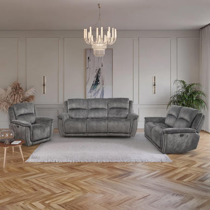 Mendoza Grey Plush Velvet Electric Reclining 3 Piece Sofa Suite 3 2 1