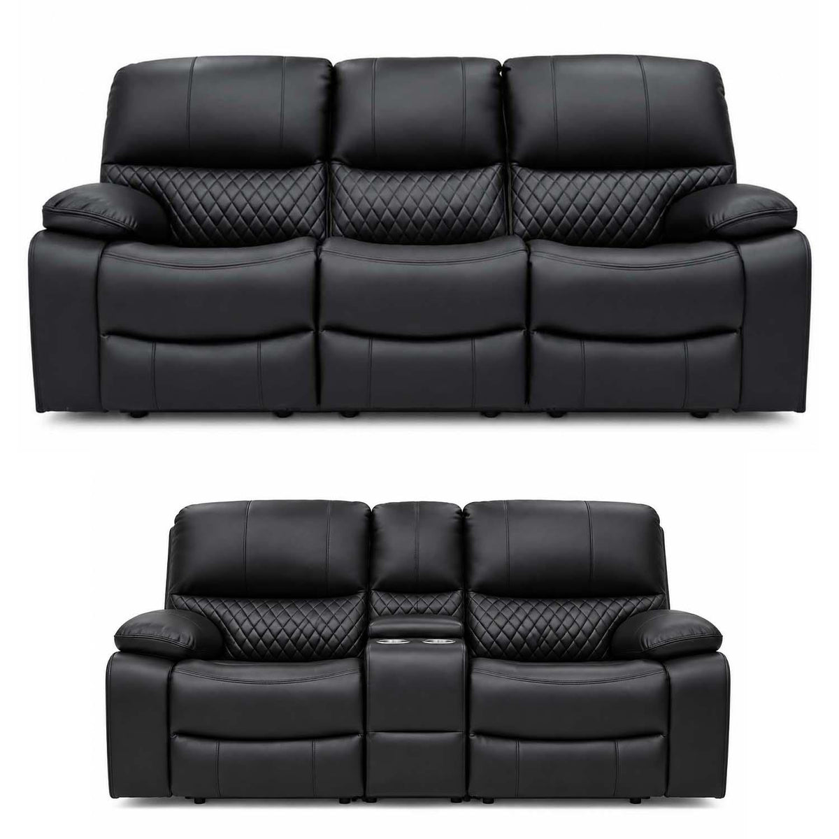 Bentley Black Electric Recliner Sofa Suite 3 + 2 Seater, Eco Leather