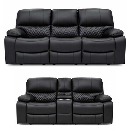 Bentley Black Electric Recliner Sofa Suite 3 + 2 Seater, Eco Leather
