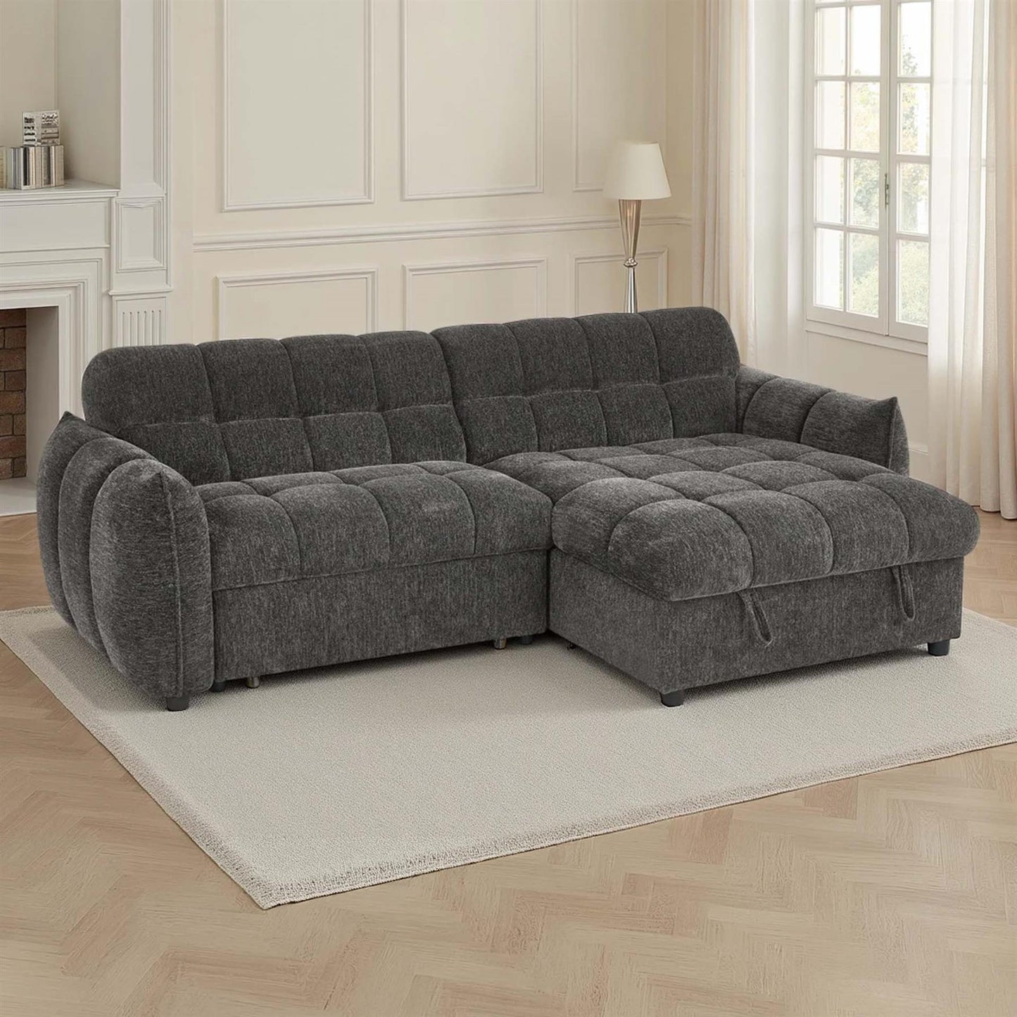 Fenton Universal Corner Sofa Bed with Storage Chaise Chenille Fabric