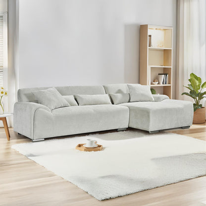 Monza L Shaped Chenille Fabric Beige Grey 4 Seater Corner Sofa RH