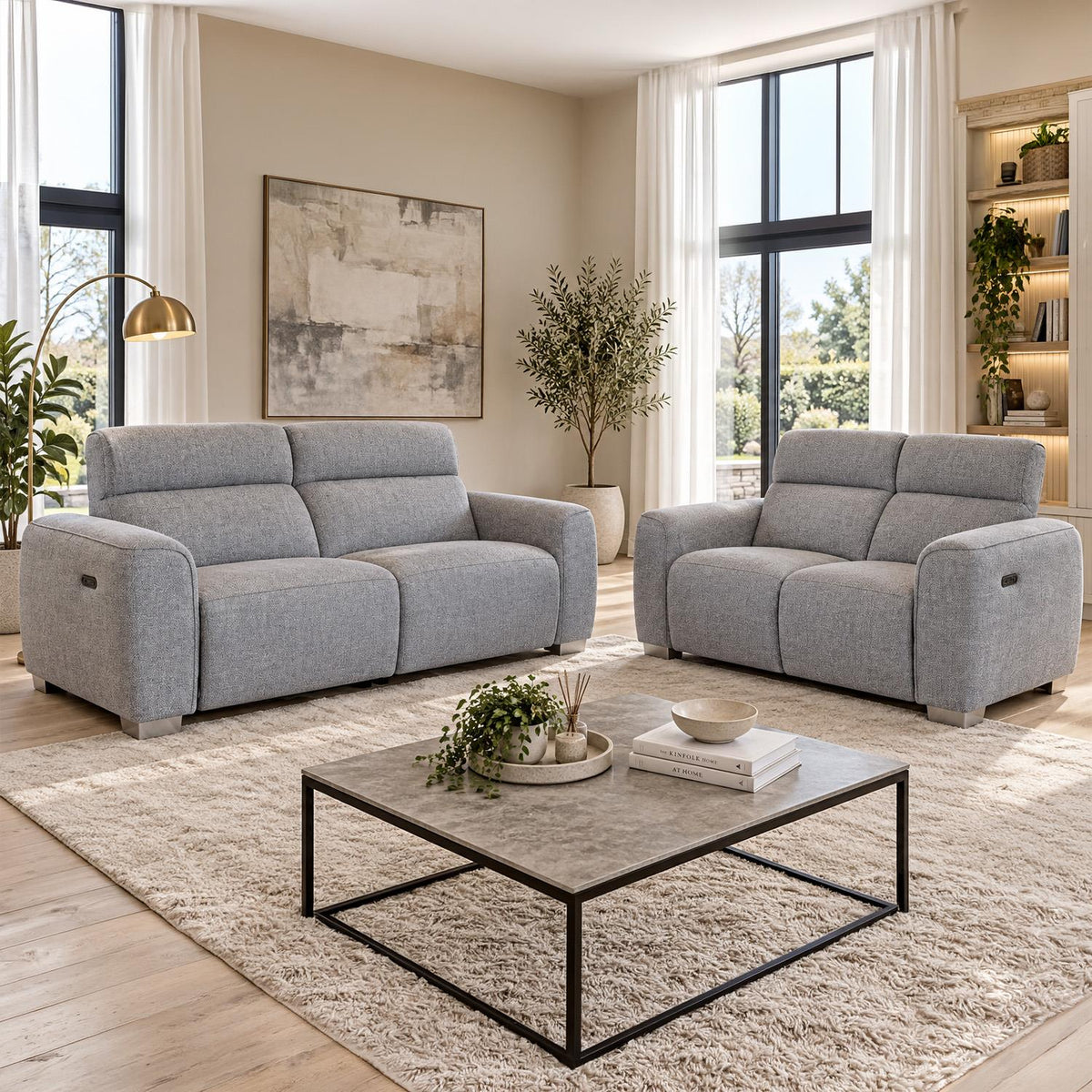 Tisbury 3 + 2 Electric Recliner Sofa Suite USB Beige or Grey