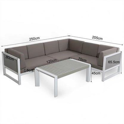 Aluminium Garden Corner Sofa Set 6 Seater with Coffee Table