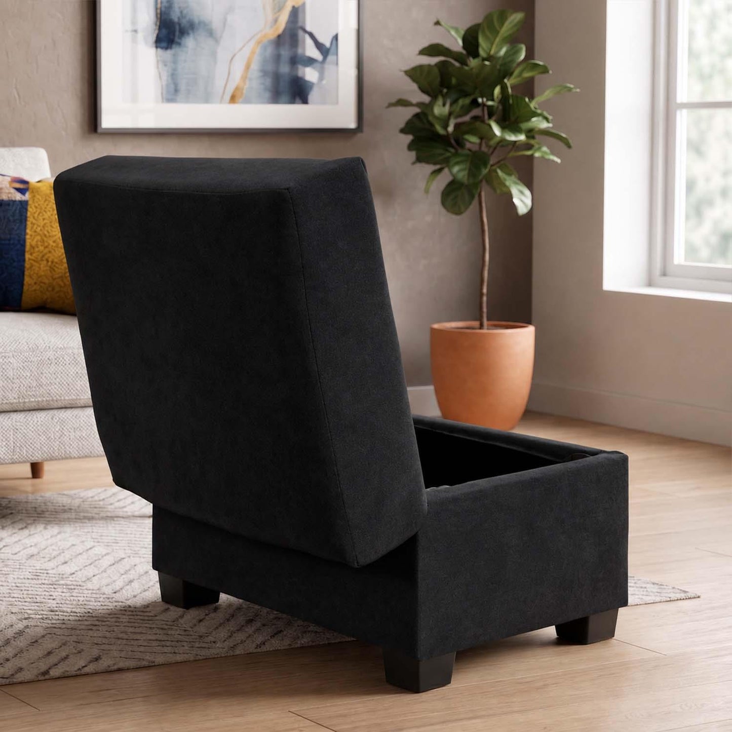 Milan Footstool With Storage Black Grey Mink