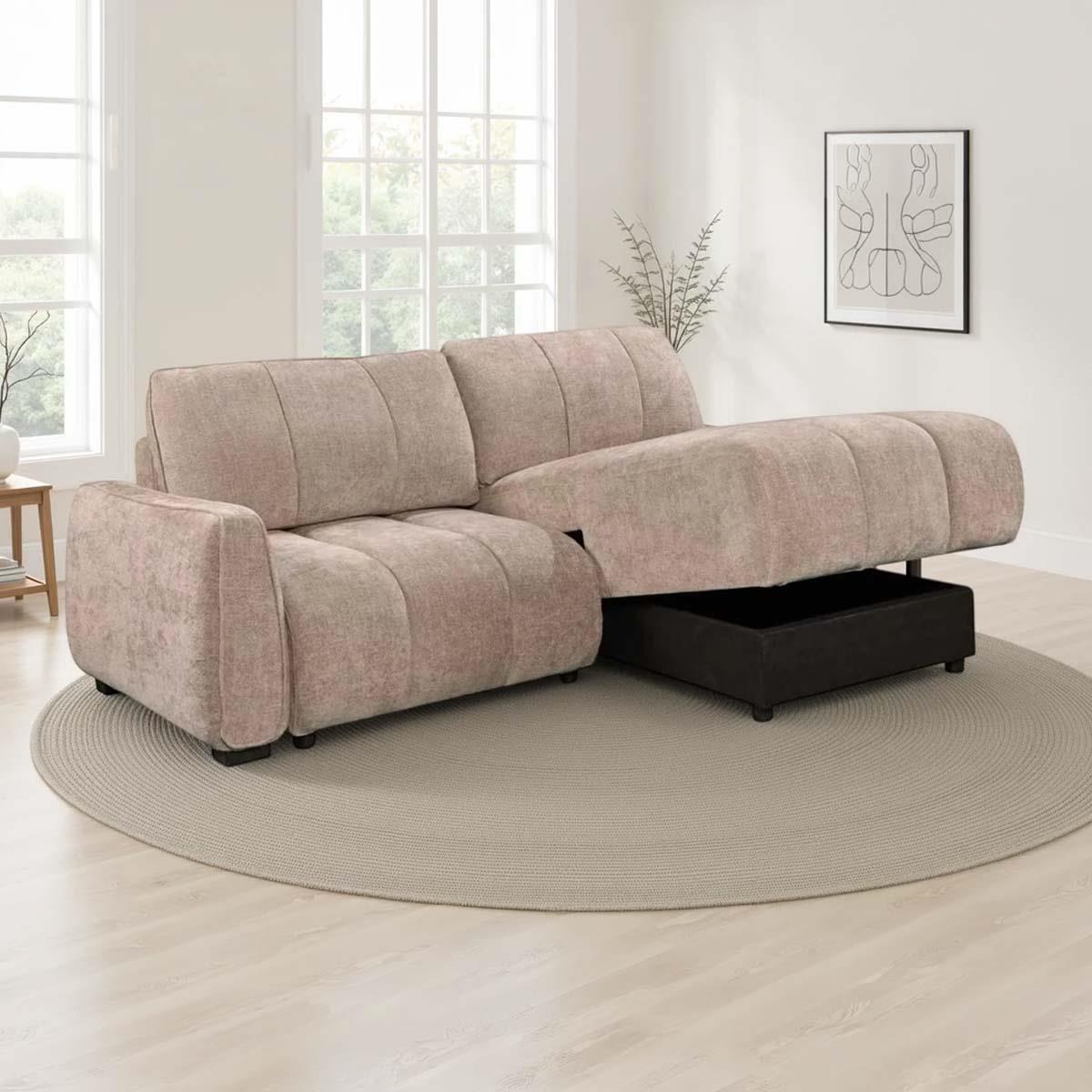 Parkstone Universal Corner Sofabed with Storage Beige Green or Grey