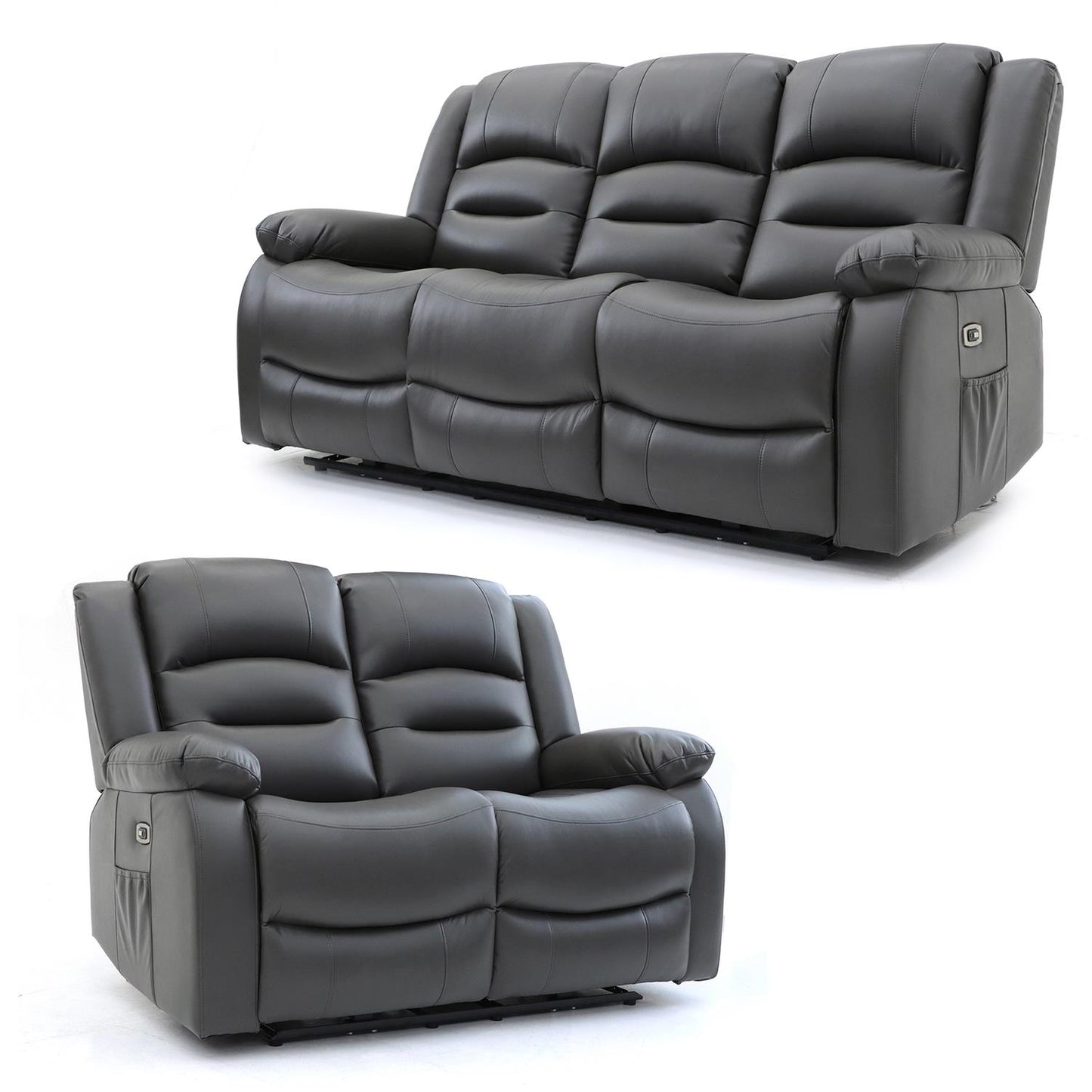 Arlo Leather Like Black or Grey 3 + 2 Electric Reclining Sofa Suite USB Charging + Drinks Tray