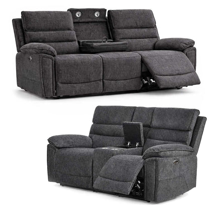 Sicily 3 Piece Electric Power Grey Fabric Recliners 3 + 2 + 1