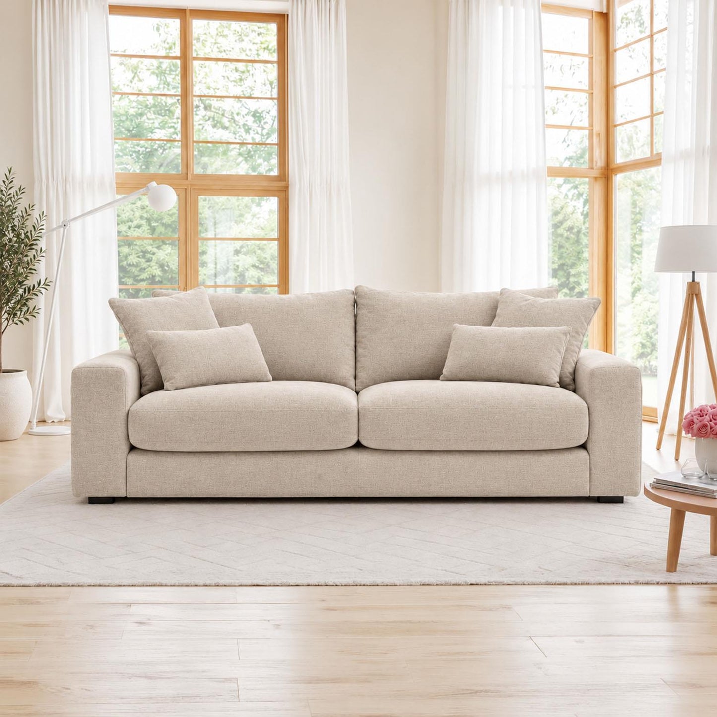 Juno 3 Seater Chenille Sofa with Removable Seat & Back Cushions