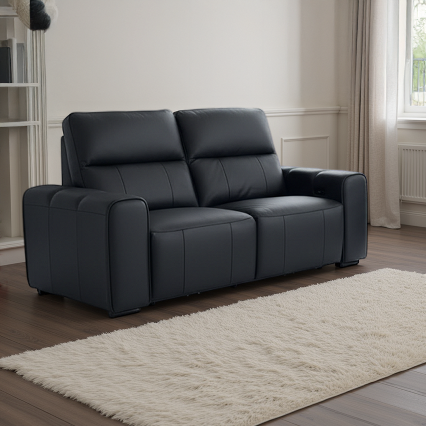 Belleza Modern Genuine Leather Electric Reclining 2 Seater Sofa Black