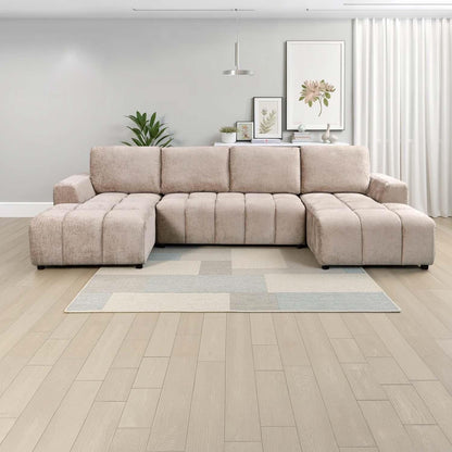 Stanford U Shaped Plush Velvet Sofa Bed Storage Beige Green or Grey