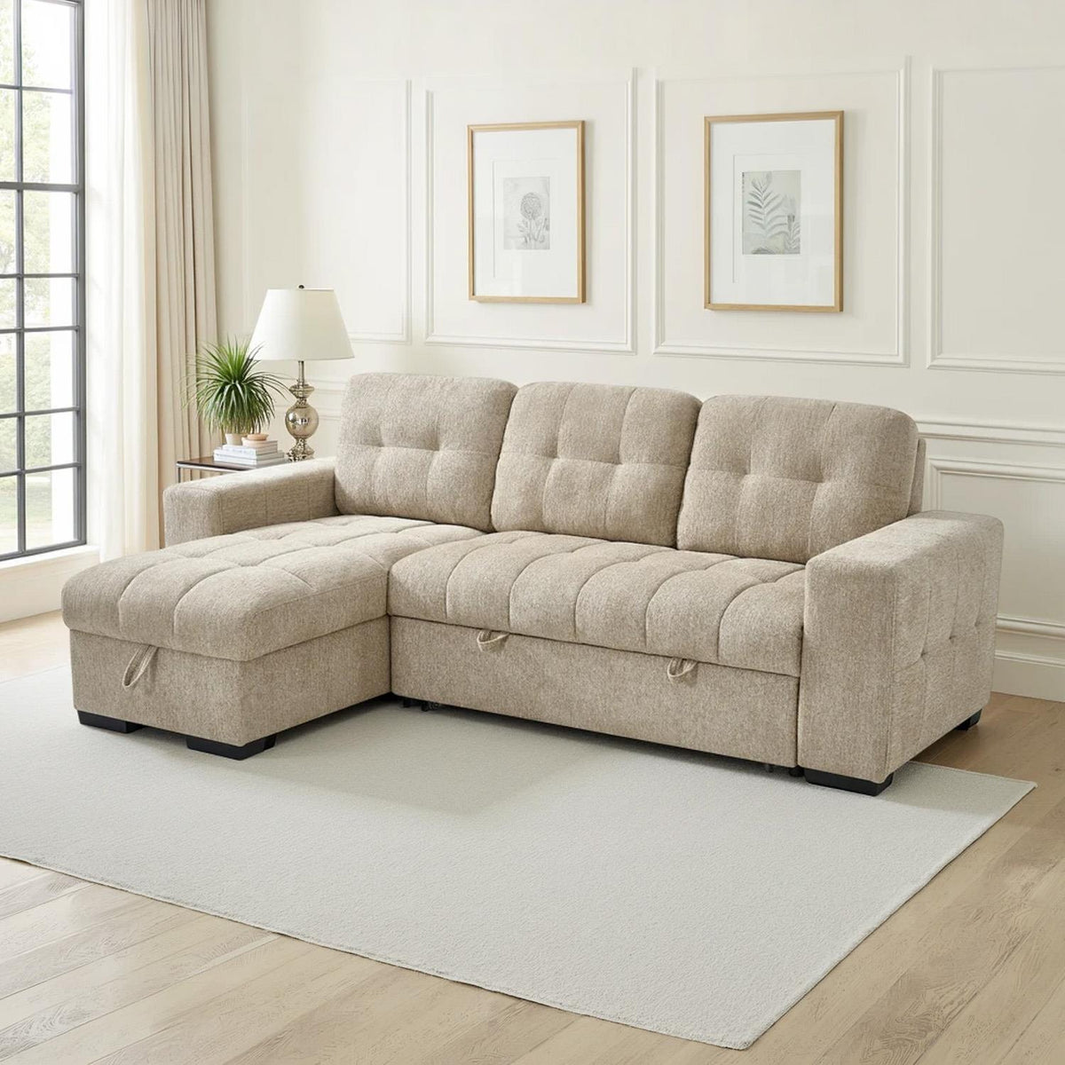 Luna 4 Seater Corner Sofa Bed Storage Chaise Beige Grey or Teal