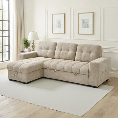 Luna 4 Seater Corner Sofa Bed Storage Chaise Beige Grey or Teal