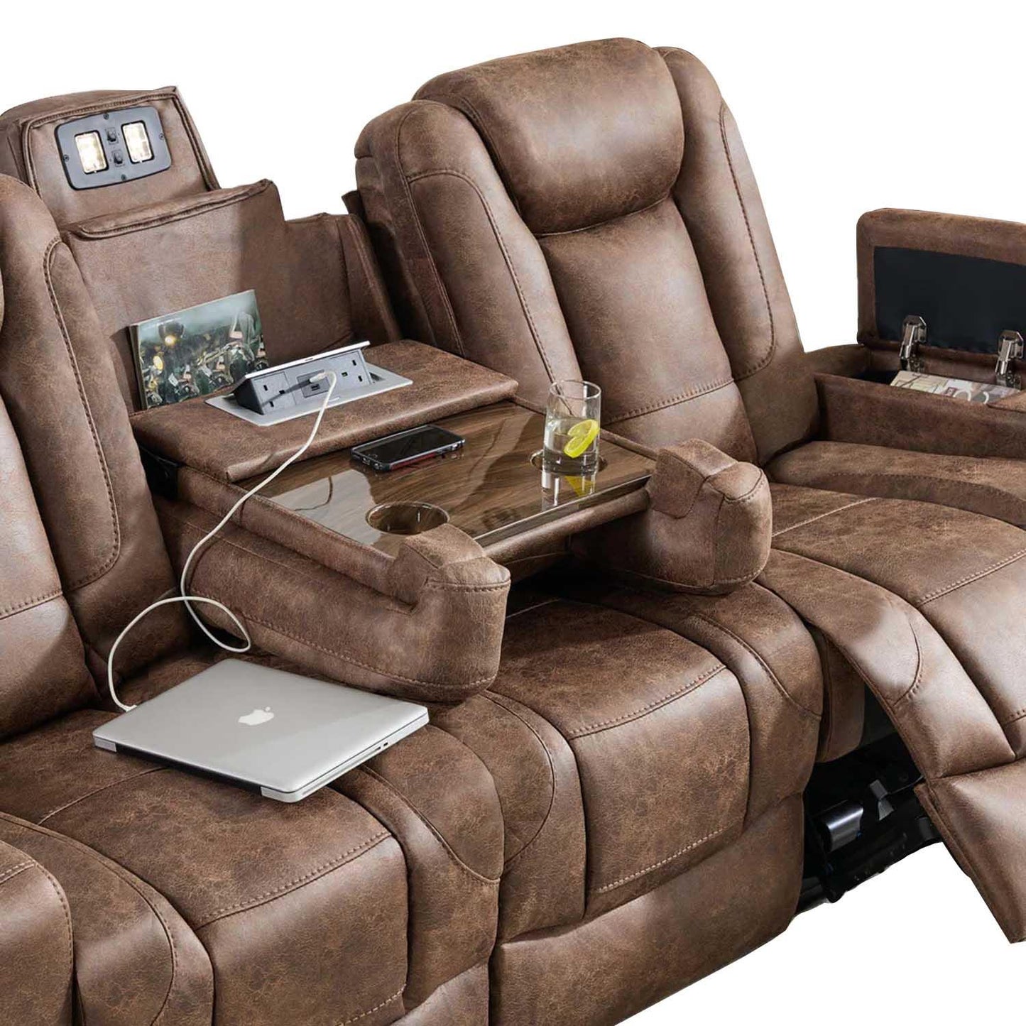 Juniper Electric Recliner 3 Seater With USB Cup Holders Brown or Grey