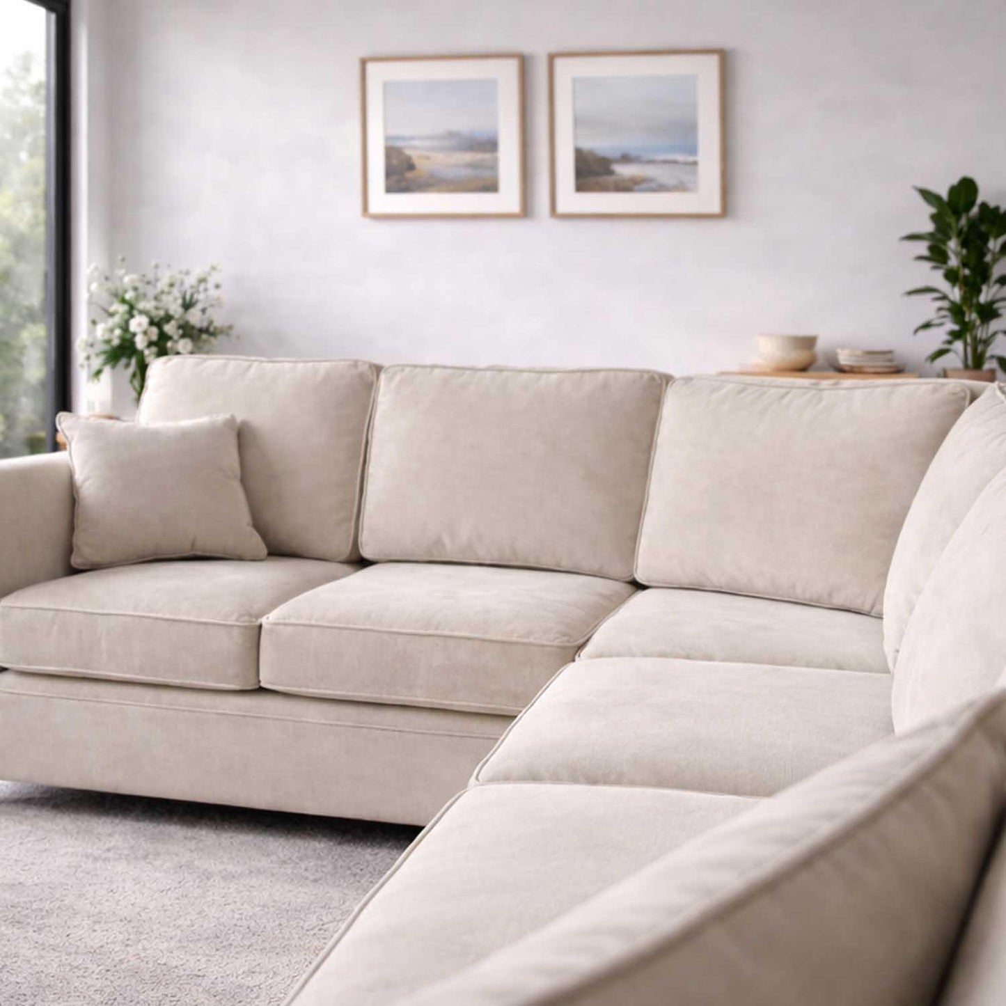 Ascot 5 Seater Corner Sofa Chenille Fabric Beige or Charcoal