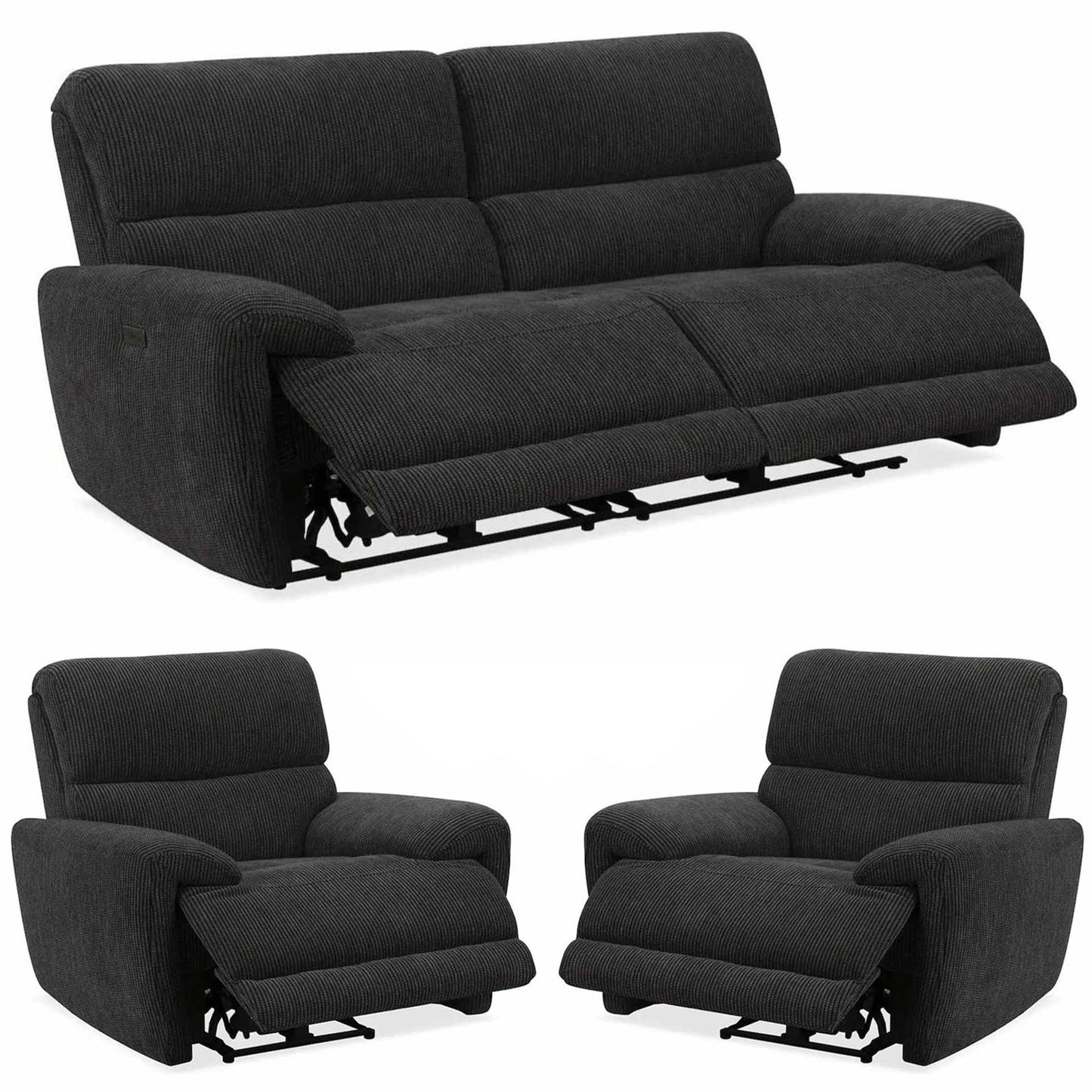 Carla Electric Reclining 3 Piece Sofa Suite 3 + 1 + 1 Black