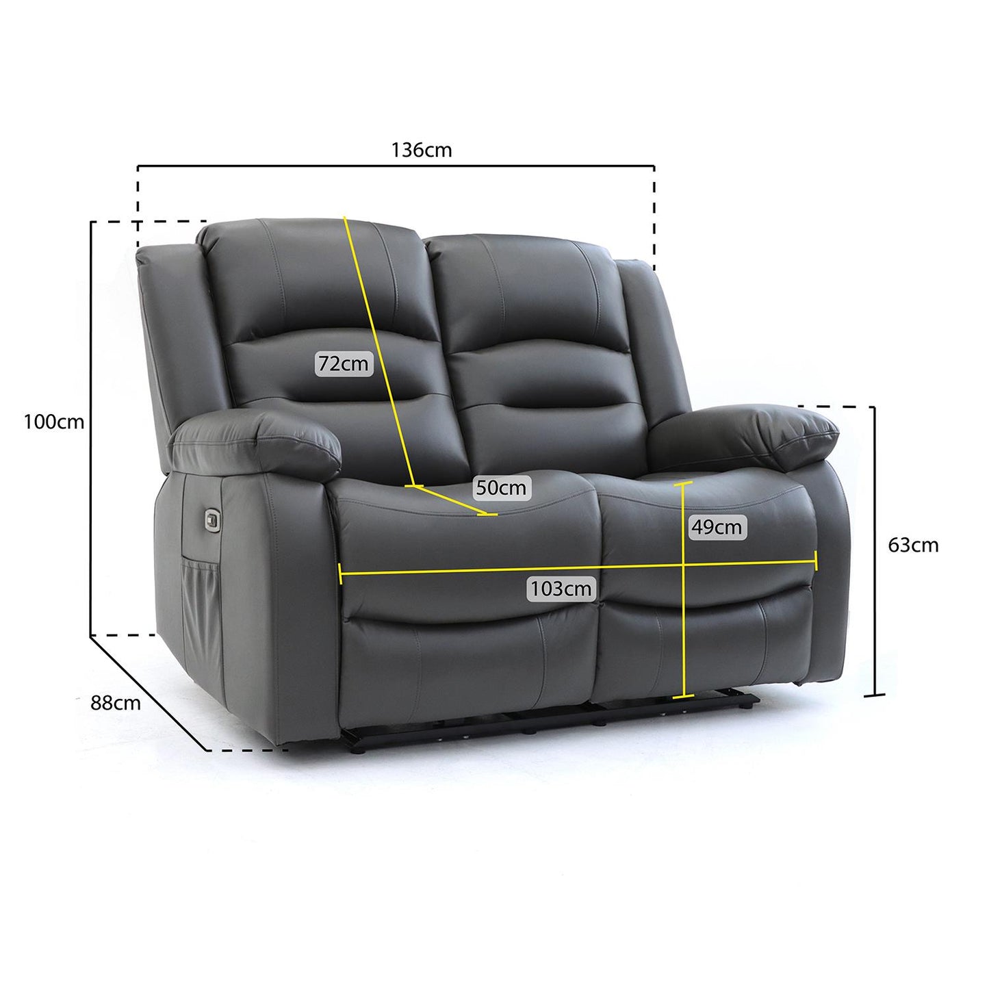 Arlo Leather Like Black or Grey 3 + 2 Electric Reclining Sofa Suite USB Charging + Drinks Tray