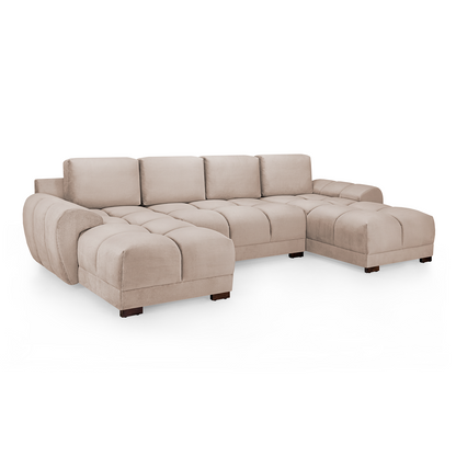 Zura Plush Velvet Large U Shaped 4 - 5 Seater Sofa  | Cream, Grey or Mocha