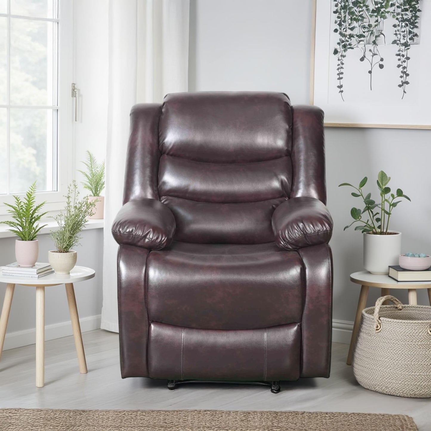 Cortland Leather Look Single Seater Armchair Manual Recliner Black Brown