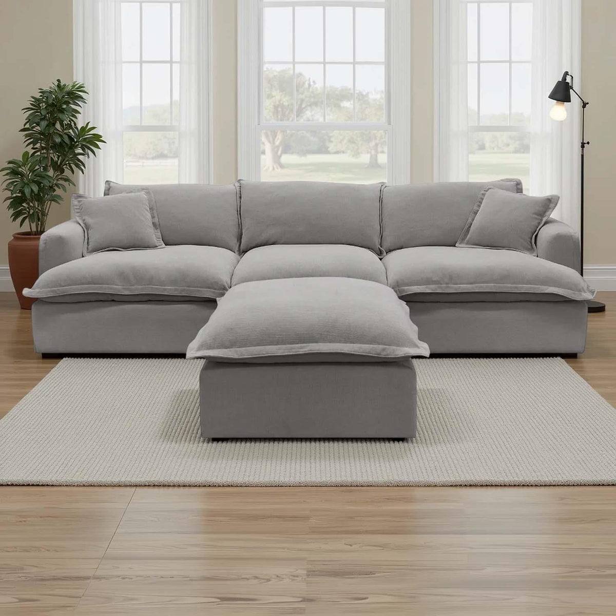 Stanford Feather Filled Modular Sofa with Footstool Grey or Stone