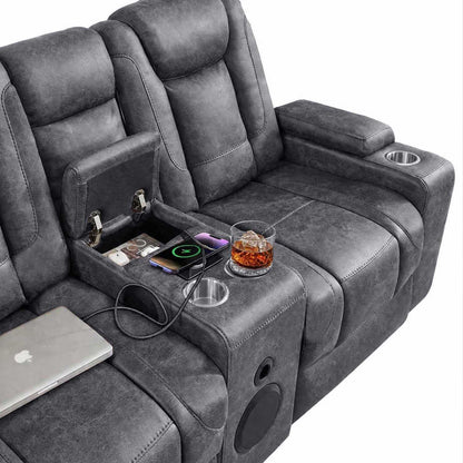 Juniper Electric Recliner 3+2+1 Sofa Set USB Cup Holders Brown or Grey