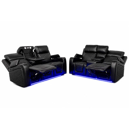 Felix Black or Grey Leather Electric Reclining Sofa Suite USB Cup Holder