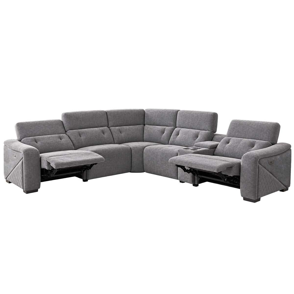 Oxley 5 Seater Electric Recliner Corner Sofa Bluetooth Beige or Grey